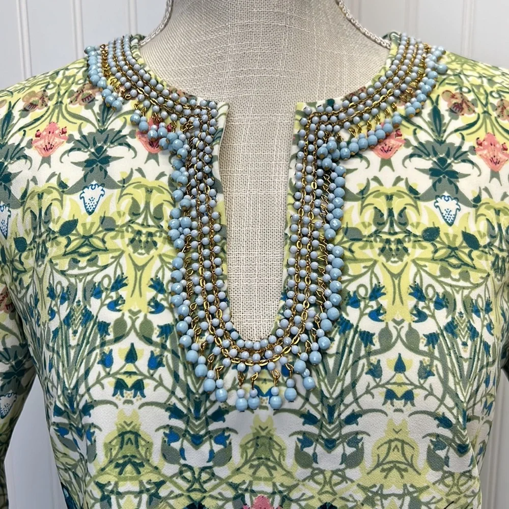 Just Taylor Garden Party Beaded Neckline Trumpet Sleeve‎ Sheath Dress Sz 4